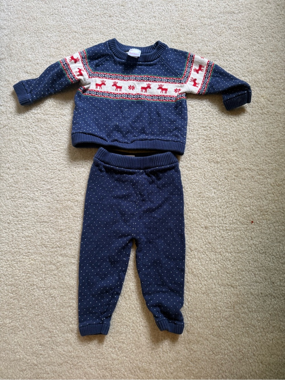 Hanna Andersson Navy Blue and Red Reindeer Knit Kids Matching Set